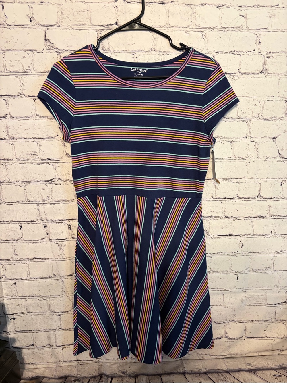 Cat & Jack Navy Striped Fit-and-Flare Dress - Multicolor